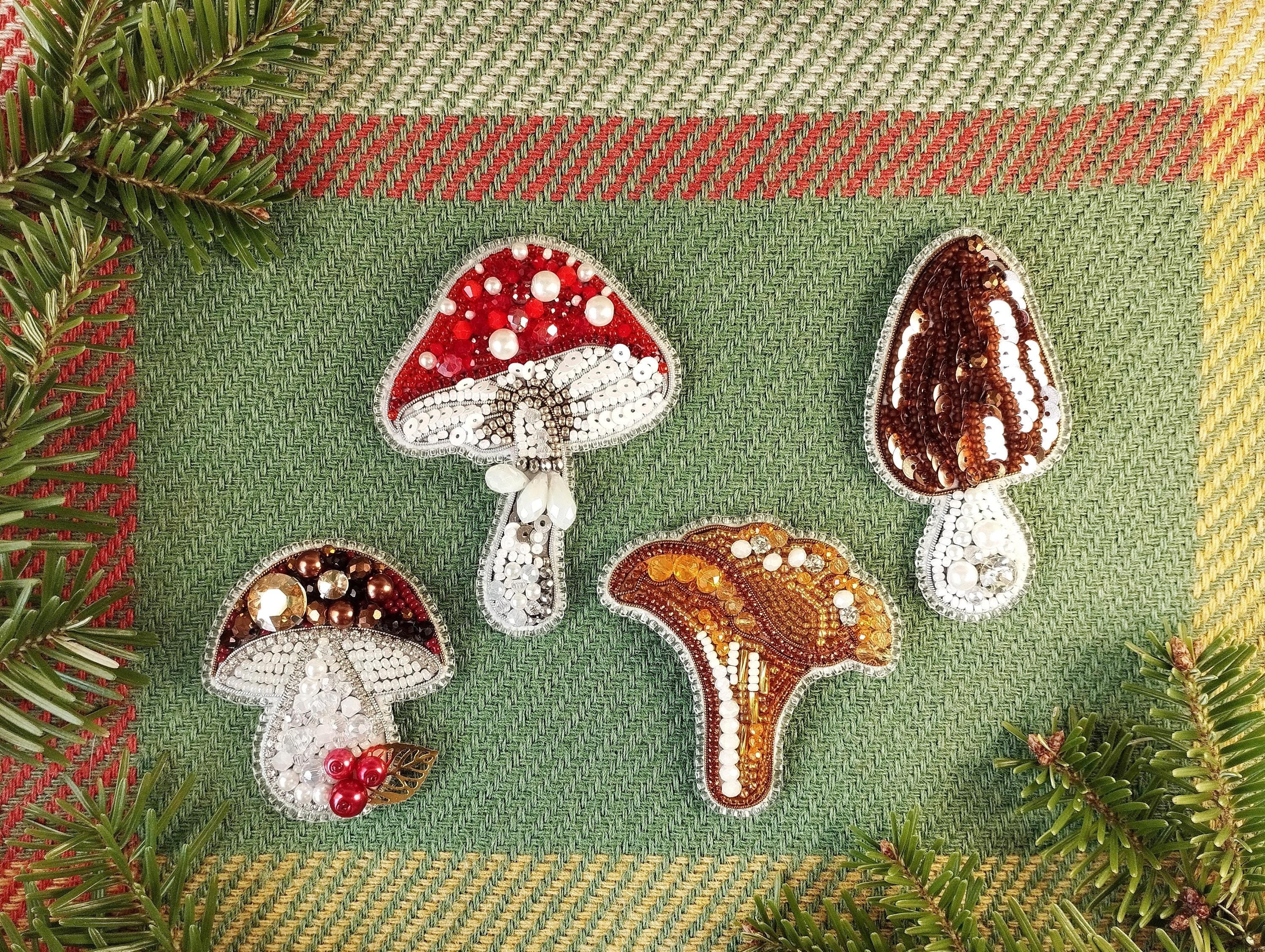 a close up of three different types of mushrooms